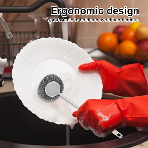 Image of 18PCS Steel Wool Scrubber with Handle, Deep Cleaning Metal Scrubber, Detachable Wire Metal Pot Scrubber Brush, Stainless Wire Metal Sponge Steel Scouring Pad for Cleaning Dishes Sink Griddles Grills