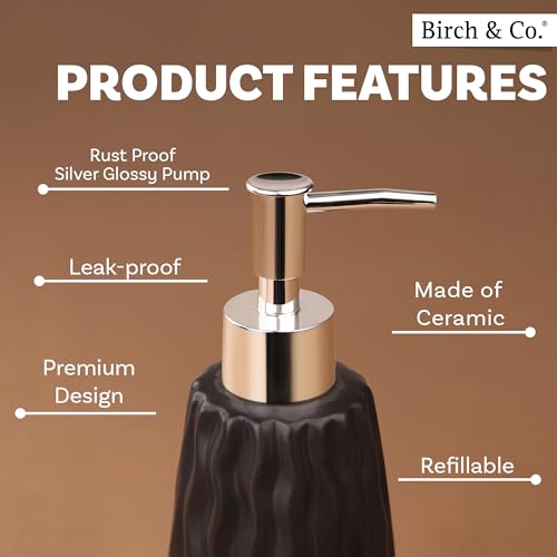 Image of Ceramic Soap Dispenser for Wash Basin - Handwash Dispenser Bottle - Leak-Proof Design with Silver Glossy BPA-Free Pump, Velo, Black, Pack of 2,SoapDispenser VeloCombo BlackBlack