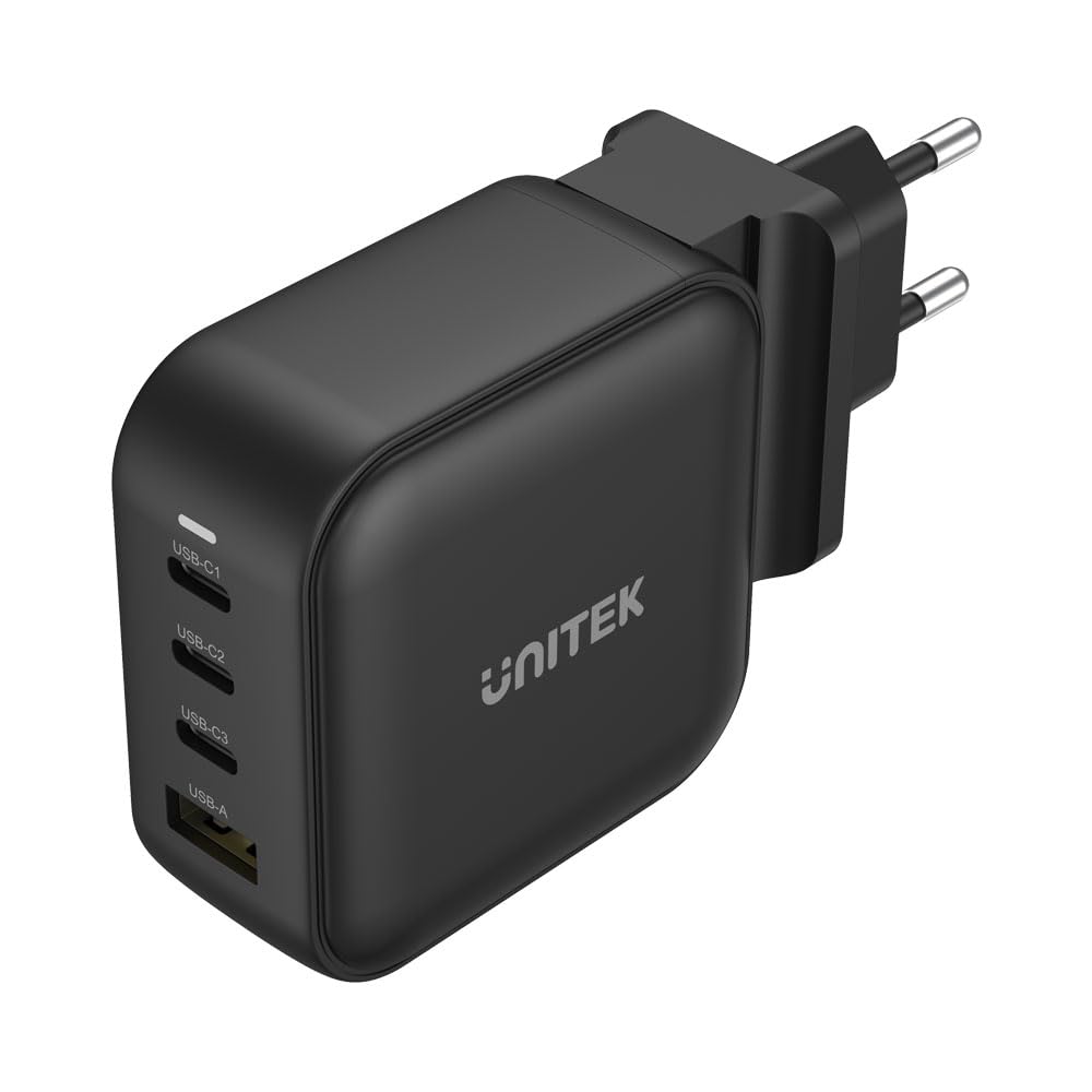 UNITEK CARGADOR TRAVEL QUAD GAN 4 PUERTOS 100W CON USB PD Y QC 3.0 EN NEGRO