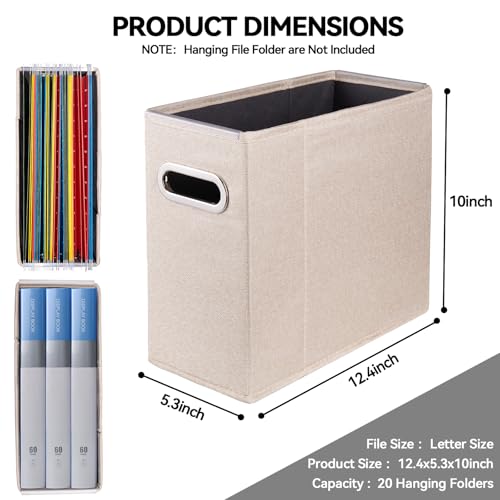 ComfortKeeper 4 Packs Letter Size File Organizer, File Folders Organizer, Fabric Storage Box, Collapsible Paper Organizer with Metal Handle, Smooth PVC Rails, Only Box (Beige)