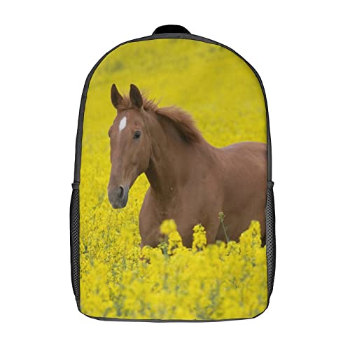 Sac d'école mixte imprimé cheval 3D de 17 pouces pour collégiens