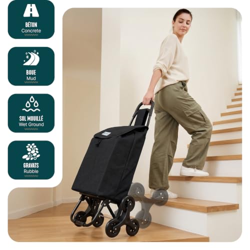 Foto von VOUNOT® Einkaufstrolley Treppensteiger, Trolly Einkaufswagen Klappbar, Hackenporsche mit 3 Räder, Wasserdichter, 32L Schwarz (Oxford) 94 x 37 x 34 cm