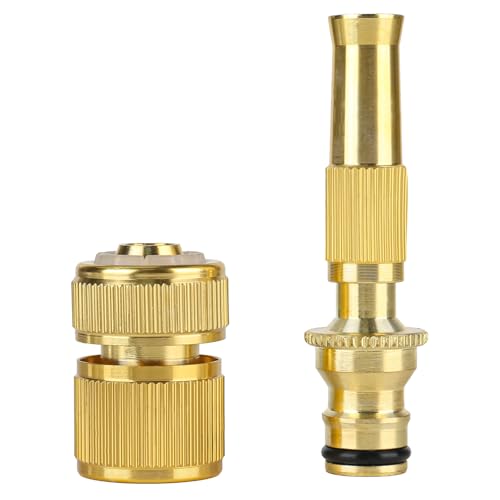 YYTECH 2 Stück Messing Gartenschlauch Düse, Hochdruck Gartenbrause Messing Düse mit Schnellanschluss Reinigungsspritze für 13mm (1/2') Schlauch, für Garten Bewässerung