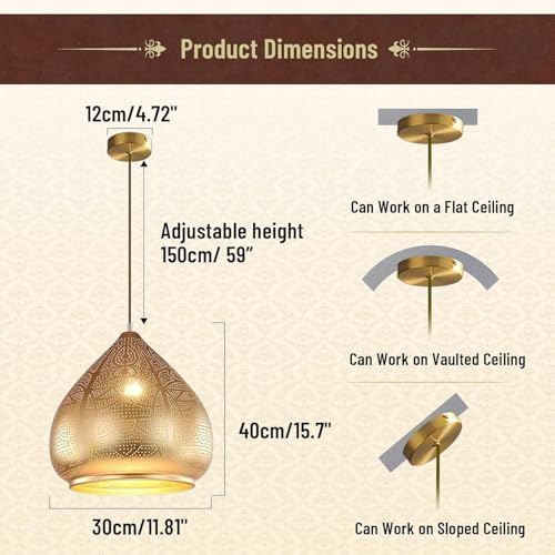 Image of 2-Pack Hanging Pendant Light Gold Turkish Moroccan Ceiling Light