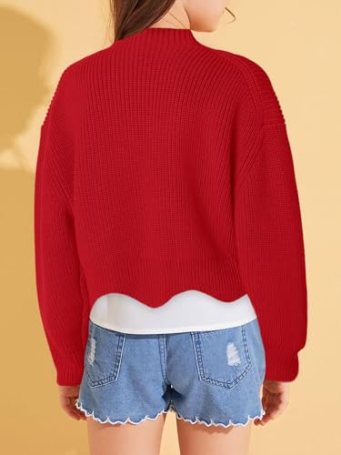 Image of Haloumoning Girls Mock Neck Sweaters Kids Fall Fashion Long Batwing Sleeve Rib Knit Pullover Clothes 5-14 Years