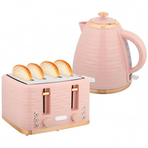 HOMCOM Set de desayuno hervidor tostador rosa