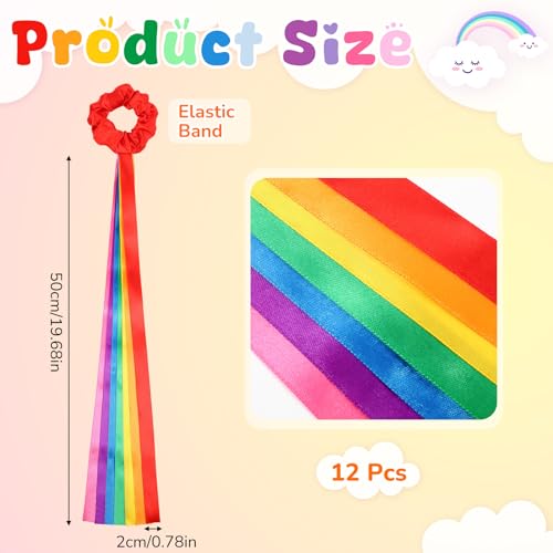 Image of VioraWhite 12 Pcs Rainbow Dance Ribbons for Kids Rainbow Rhythm Ribbons Elastic Wrist Streamers Hand Held Rhythm Streamers Gymnastics Dance Party Props for Adult Decor (0.8 x 19.7 Inch,Red)