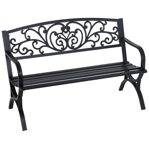 FDW Outdoor 50 Inches Garden Bench, Slatted Seat Armrests Floral...