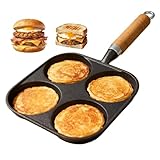 Cast Iron 4-Cup Egg Pan, Small Omelette Pan, Fast Breakfast Pan for Fried Eggs, Pancakes, Sandwich, & Burger, Suitable for Gas Stove and Induction Cooktop, Natural Nonstick with Seasoning, 6.6 inch