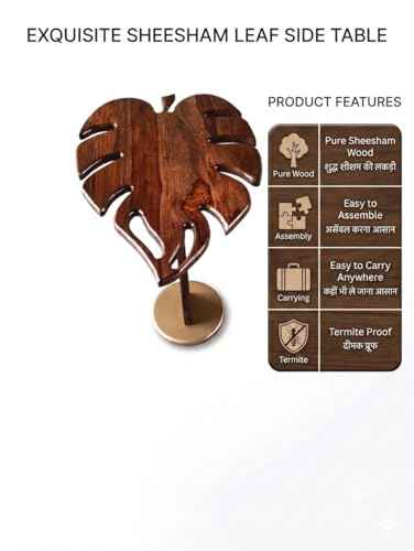 Image of REDWOOD Sheesham Wood Designer End Table | Artistic Accent Side Table for Living Room, Bedroom, Entryway & Lounge | Decorative Organic Shape Display Stand Furniture | Walnut & Golden