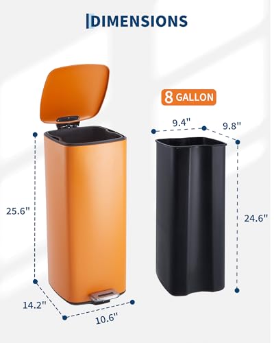 Caneca de basura cuadrada Garvee 8 galones naranja miniatura 6