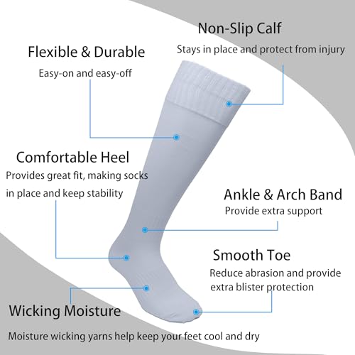 Image of White Baseball Socks, Adult Soccer Sock Knee-high for Men Womens Sports Comfortable Football Team Sock Moisture Wicking Baseball Unisex, 12 Pairs White