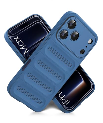 Image of WOW IMAGINE Ultimate Silicone Back Cover Case for iPhone 17 Pro Max | Heat Dissipation Thin Soft TPU | 360 Camera Protection | Breathable Cooling Holes - Deep Blue