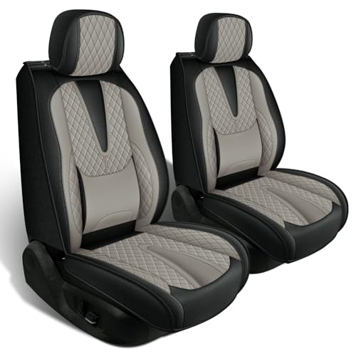 RAWAKORW Fit for 2015-2021 Kia Sedona Seat Covers,Waterproof Premium Leather Car Seat Covers,Scratch-Resistant,Custom Fit with Lumbar Support and Airbag Compatible (2 Front, Black+Gray)