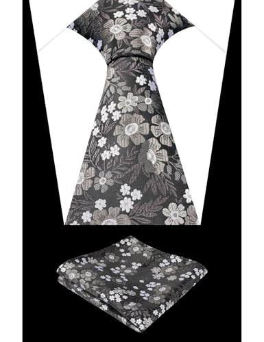 Image of Alizeal Mens 3.15'' Natural Flower Pattern Tie with Floral Pocket Square Set