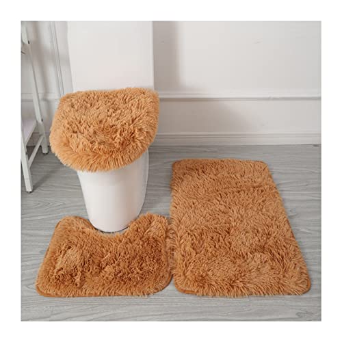 3-teiliges dickes Toilettensitzbezug-Set mit Badematte und WC-Vorleger, waschbare WC-Deckelbezüge für den Winter, Khaki