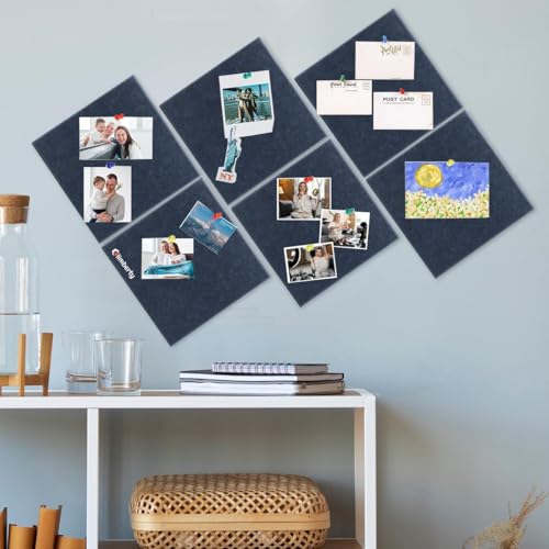 Image of Climberty 6-Piece Felt Board Bulletin Board, 30x30cm Self-Adhesive Wall Panel, with 50 Pushpins, Felt Message Board for Notes, Photos and Schedules (Blue)