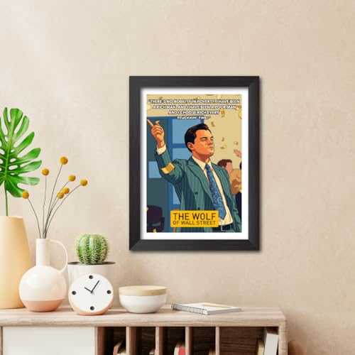 Image of TenorArts Wolf of Wall Street Poster Hollywood Movie Posters Vector Art Photo Frame Painting With Dark Wooden Texture (12inches x 9inches)