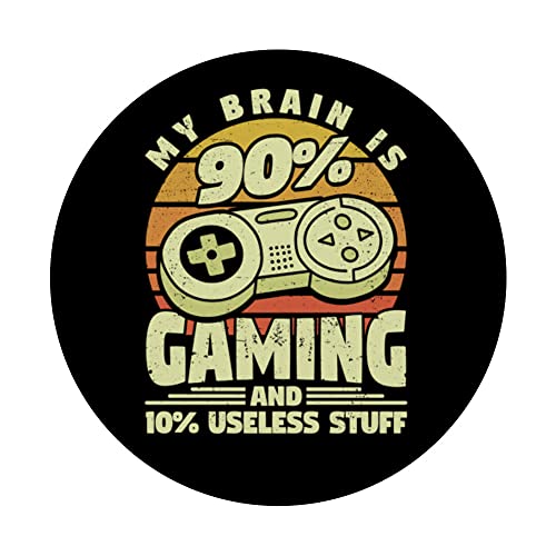 My Brain is 90% Gaming 10% Useless stuff Fun Gamer Teen Boy PopSockets Swappable PopGrip, Black - Image 3
