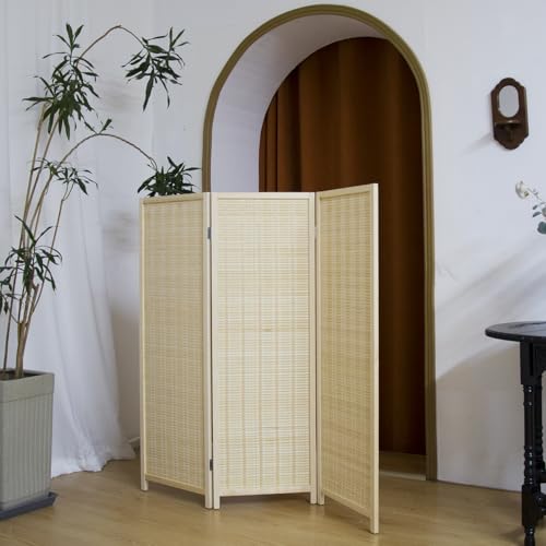 3 Panel Short Panel Divider Screen,3.95 FT Tall Bamboo Room Divid...