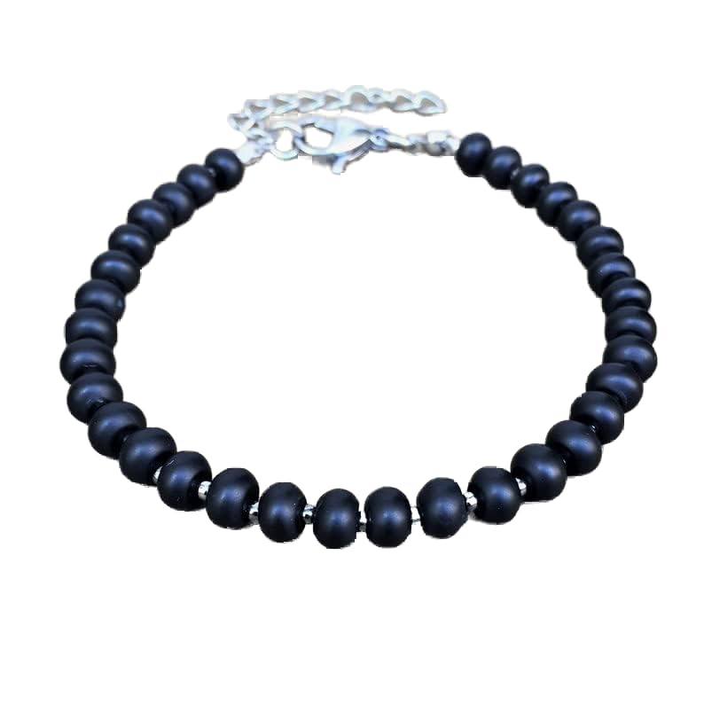 Bracelet onyx noir mat 6mm et argent - LKBEADS LCBR-4384