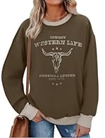 Size: S=US(4-6),M=US(8-10),L=US(12-14),XL=US(16),XXL=US(18-20).Women's western sweatshirts are soft, breathable and lightweight, keeping you cozy all day long. Features: Classified as women’s rodeo graphic sweatshirts, howdy cowgirl shirts, vintage r...