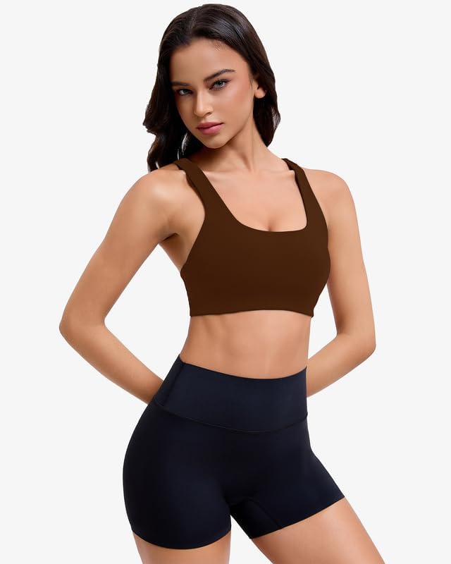 RIOJOY Sports Bras for Women, Double Lined Womens Sports Bras with Removable Pads, Racerback, Square Neck Gym Yoga Sport Bra - Image 5