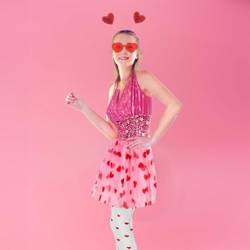 Kvittra Tutu Costume Set for Women, Valentines Cupid Costume Pink Red Accessories Set With Heart Sha