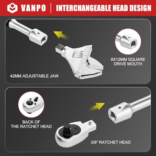 Image of VANPO Adjustable Digital Torque Wrench, 2.2-44.3 Ft.lb /3-60Nm, ±2% Accuracy | Electronic Torque Wrench with 42mm Jaw and 3 /8 inch Drive Ratchet, Buzzer, Vibration and LED Indicator for HVAC and Motorcycle
