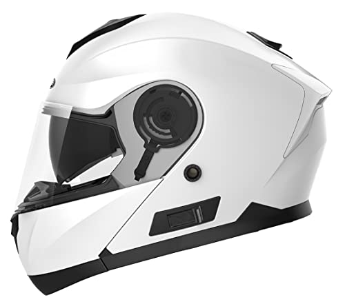 Motorcycle Modular Full Face Helmet DOT Approved - YEMA YM-926 Motorbike Moped Street Bike Racing Flip-up Helmet with Sun Visor Bluetooth Space for Adult,Youth Men and Women - White,XL