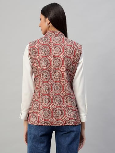 Image of Ravaiyaa - Attitude is everything Women's Floral Printed Reversible Quilted Jacket Coat Blazer Jacket Sleeve Less Waistcoat