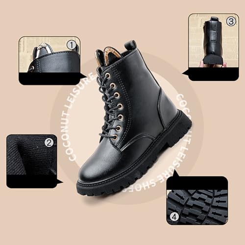 Combat Ankle Boots Kids Girls Chunky Low Block Heel Dress Booties Side Zipper Combat Shoes Snow Boots4