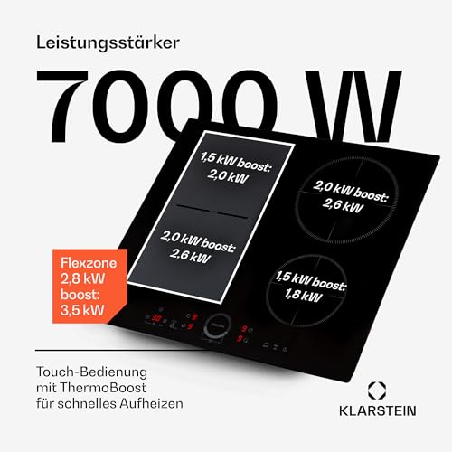 Klarstein Induktionskochfeld, Glaskeramik Kochfeld mit 4 Platten, Einbau-Induktionskochfeld mit...
