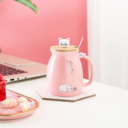 MengCat Taza Gato Linda Taza de café de cerámica con Tapa,Cuchara, Novedad Copa de la mañana Té Leche Navidad Jarra… - Imagen 6