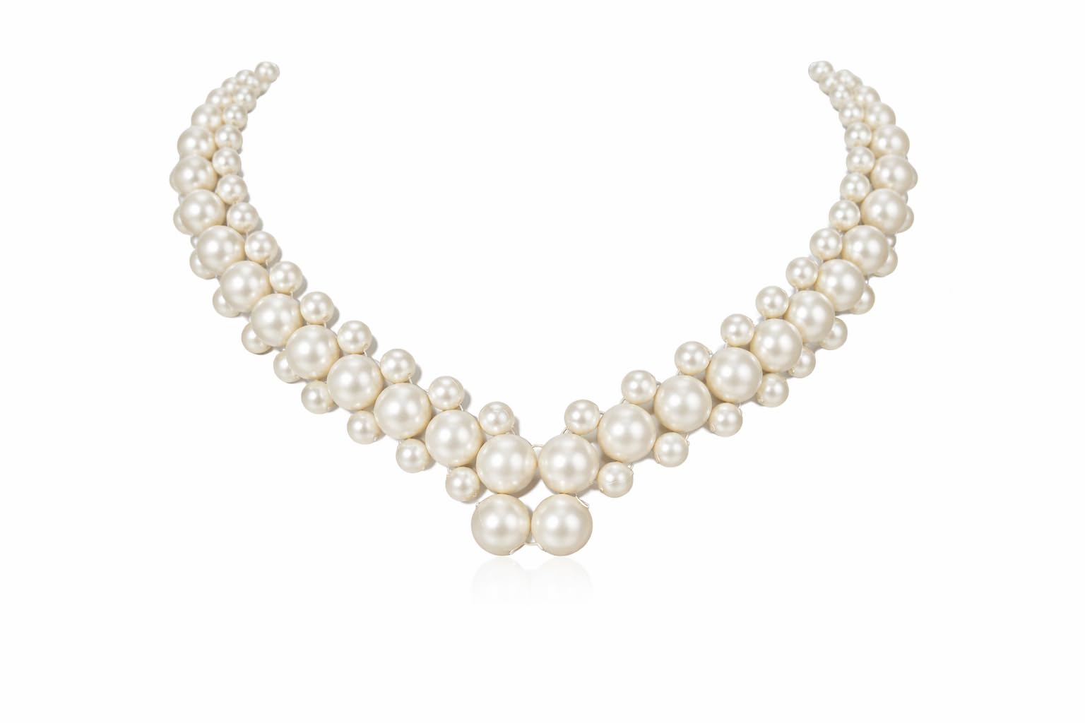 Multi-Strand Pearl Choker Necklace, White, Layered Design, Elegant Statement Jewelry | Wedding | Party | Festive Use for Women-image-47