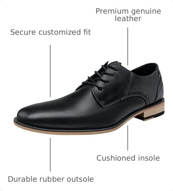 Image of Jousen Men's Dress Shoes Leather Oxford Formal Derby Shoes | Smooth Leather,Retro Plain Toe,All-Day Comfort,Office Work,Wedding Party,Business Meeting,Date Night