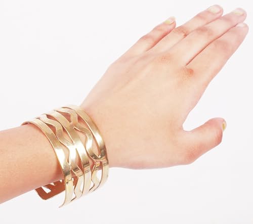 Image of Touchstone Indian Bollywood Desire Brass Base Exotic Workmanship Free Size Cuff Bracelet in Antique Gold Or White Or Copper Tone for Women.