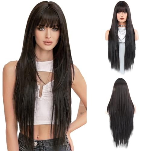 Perruque naturelle cheveux longs raides : changez de style au quotidien avec frange droite