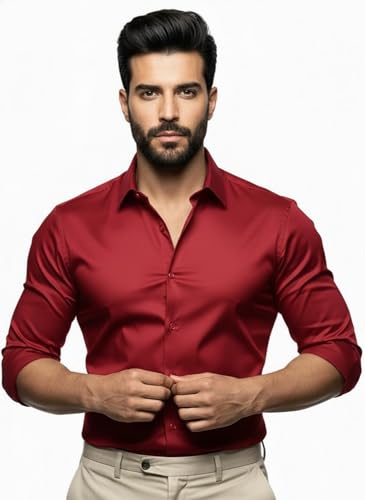 Image of Men's Solid Satin Full Sleeve Soft Finish Regular Fit Shirt for Casual Wear