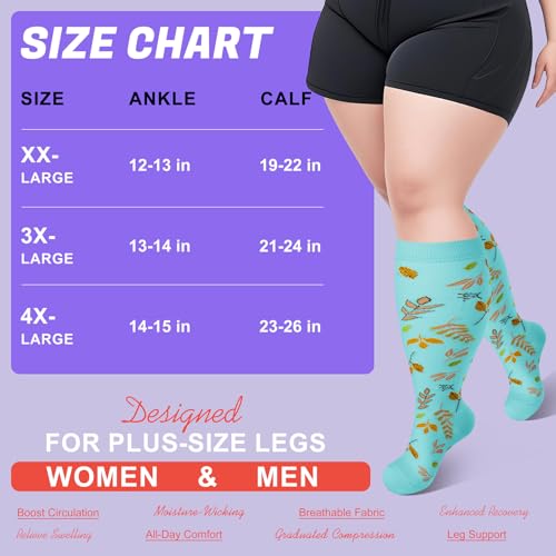 Image of 4 Pairs Plus Size Compression Socks,Extra Wide Calf 20-30 mmHg Knee High Compression Socks for Men Women Circulation