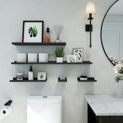 Image of Small Black Floating Shelves for Wall, Shelf with Lip Set of 2, 4 in