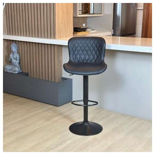 Banqueta Alta Giratória com Encosto em Couro PU Conforto Estilo e Elegância para sua Cozinha Moderna (Preto)
