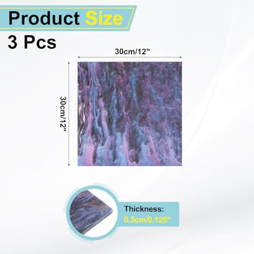 Image of MECCANIXITY 3 Pcs Glitter Pearl Acrylic Sheet,12 inch x 12 inch x 1 /8 inch Pearlescent Cast Pmma Plastic Sheets Extruded Translucent Blanks for DIY Art Crafting Laser Cutting & Engraving,Purple Black