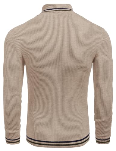Image of COOFANDY Mens Ribbed Slim Fit Knitted Pullover Casual Turtleneck Sweater | Premium anti-shrink knit turtleneck. Soft, warm & stretchy-perfect for casual, work or outdoor wear in fall /winter.