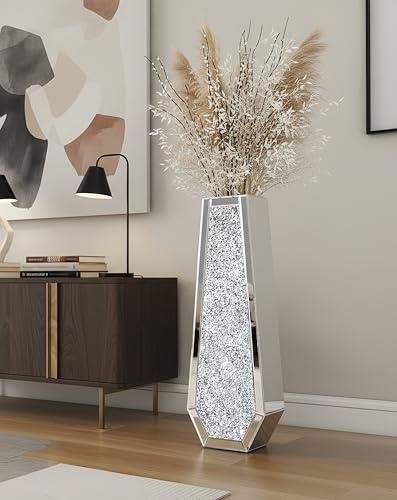 Artloge Bodenvase groß 68 cm Kristall Silber Standvase für Pampasgras Wohnzimmer