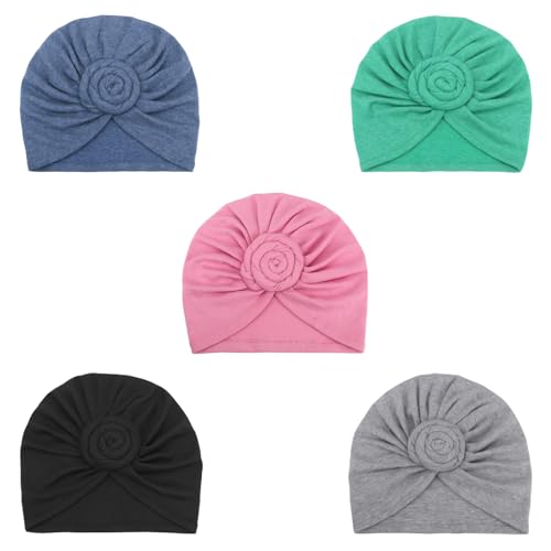 Image of DRESHOW 5 Pack Knotted Headwraps for Women African Turban Pre-Knotted Beanie Headwraps Hair Covers