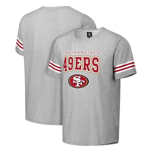 FOCO NFL Men's Officially Licensed Gray Team Color Primary Logo Arched Wordmark Performance Crewneck Short Sleeve T-Shirt - San Francisco 49ers - Gray - (Large)