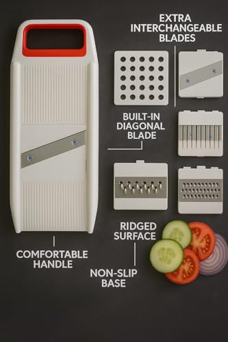 Image of 6-in-1 Vegetable Slicer for Kitchen, Slicer and Grater, Multi-Purpose Manual Slicer with Stainless Steel, Interchangeable Blades, Vegetable Cutter, Grater & Chopper for Home Use