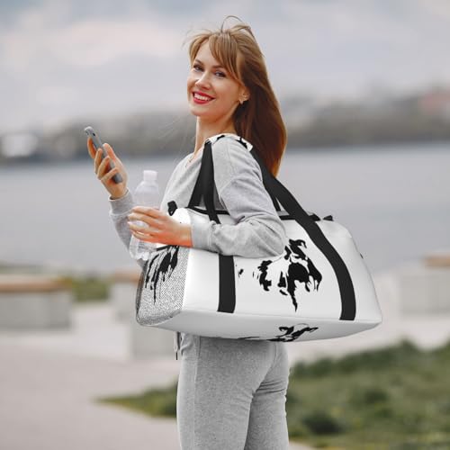 Bolsa de viaje grande e impermeable con diseño de vaca blanco y negro 7