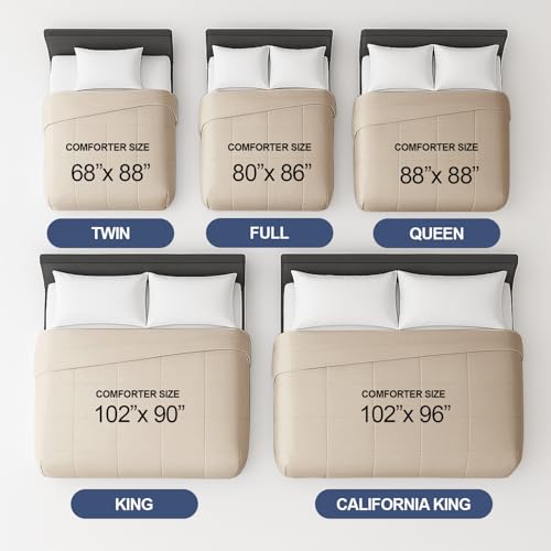 Image of King Size, Cream Alternative Down Comforter - Warm, Lightweight & Breathable Hotel Quality Bedding Set for Men, Women, Kids and Teens - All Season Oversized Cooling Microfiber Duvet Insert Comforter